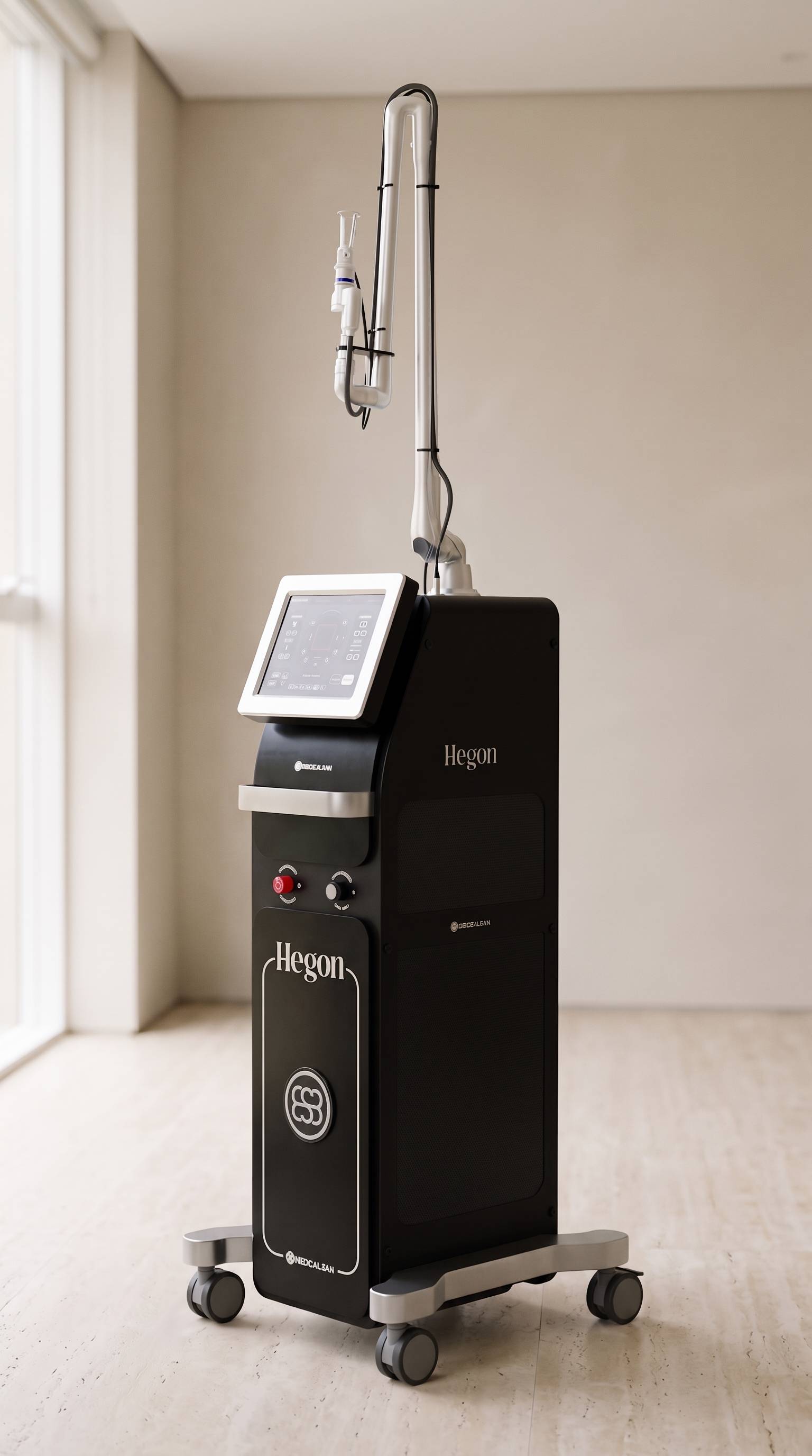Laser de CO₂ fracionado Hegon, da MedicalSan, em uma sala de atendimento.