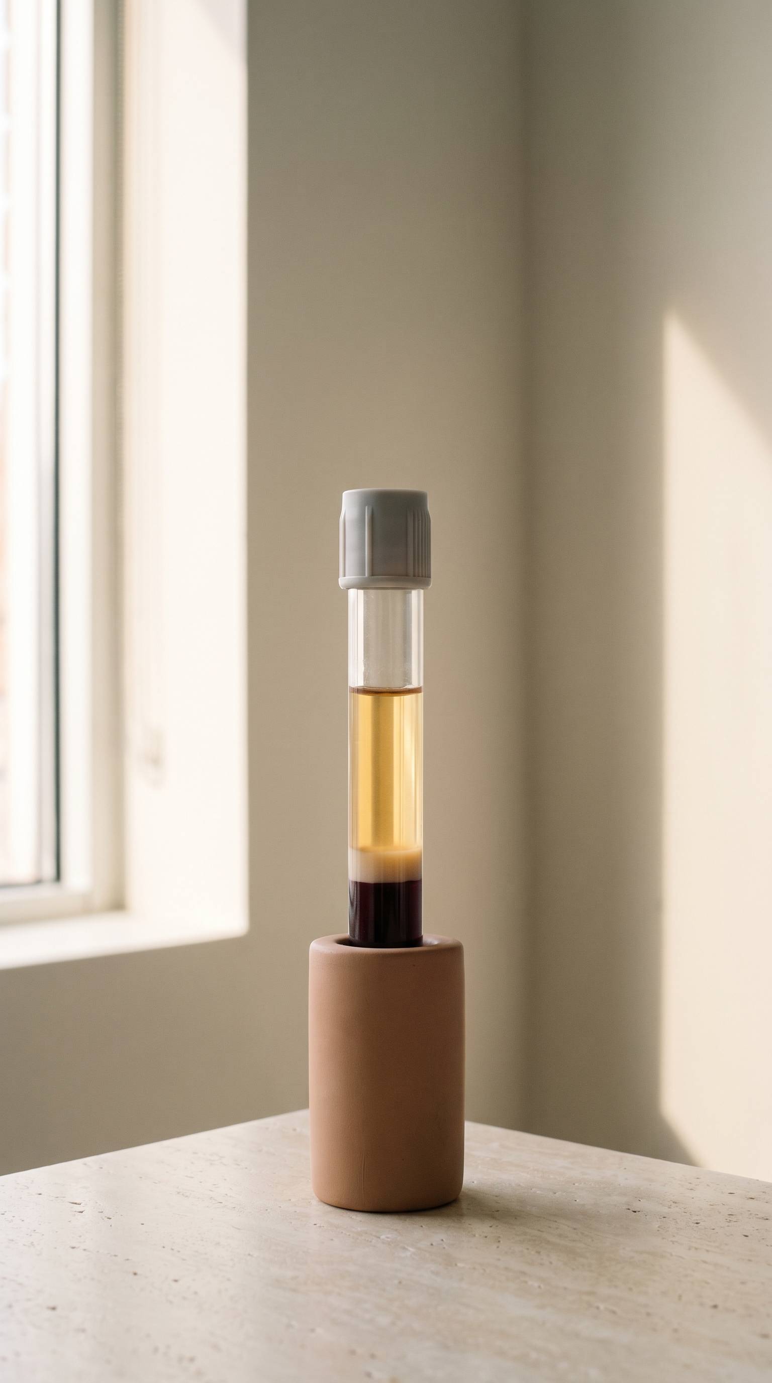 Tubo de coleta com a camada de plasma dourado separada.